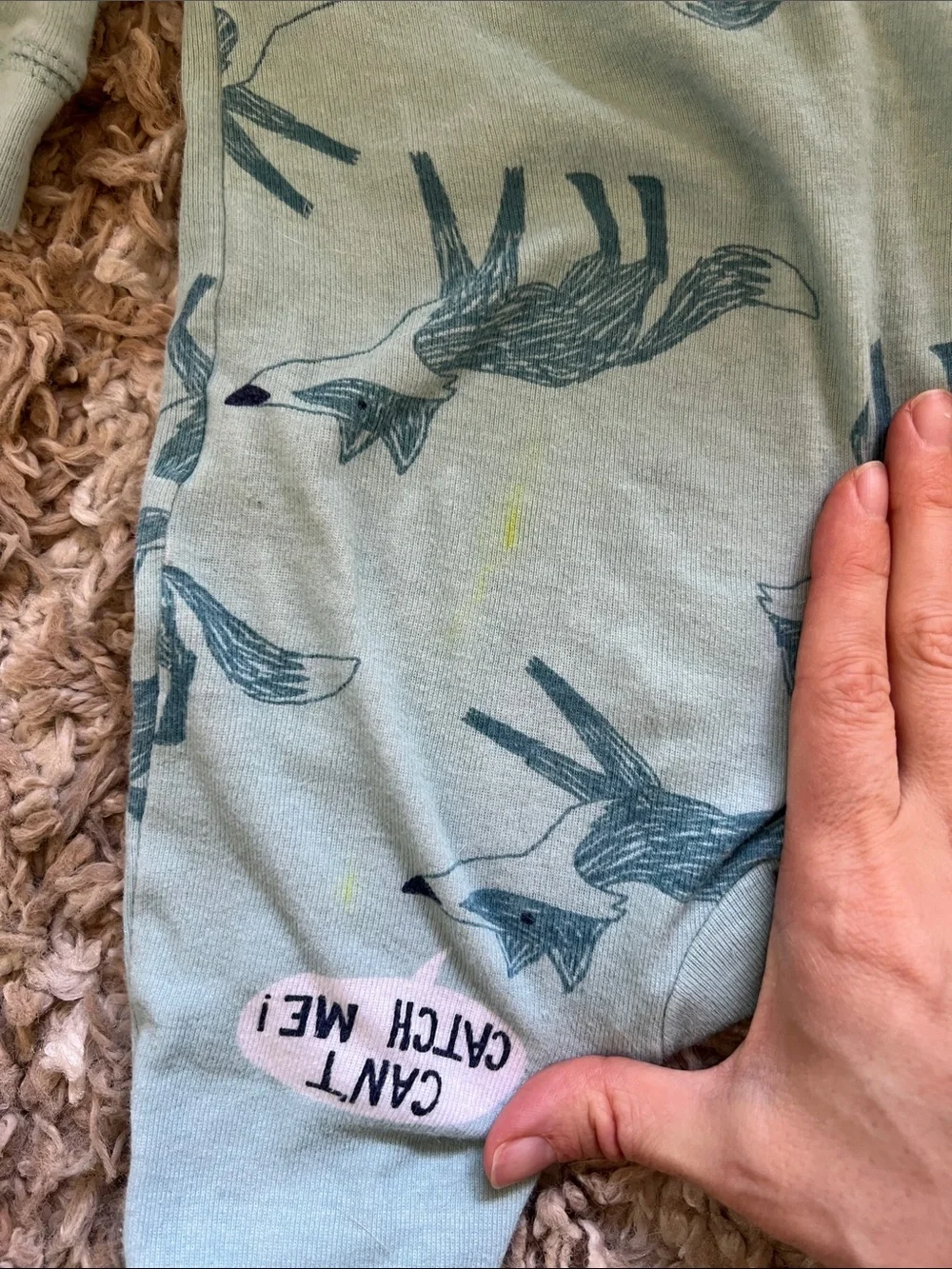 Mint Fox Print Footed One-Piece Pajamas for Kids